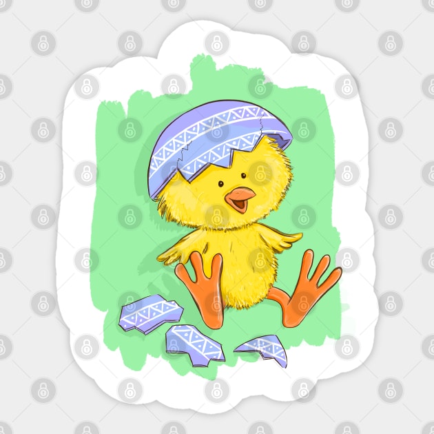 Cute Easter Chick with Egg Shell Illustration Sticker by denizko